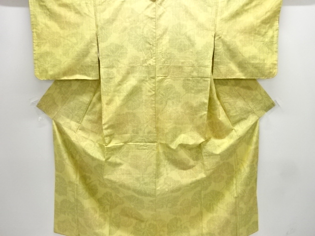 アンティーク　葉模様織り出し十日町紬着物